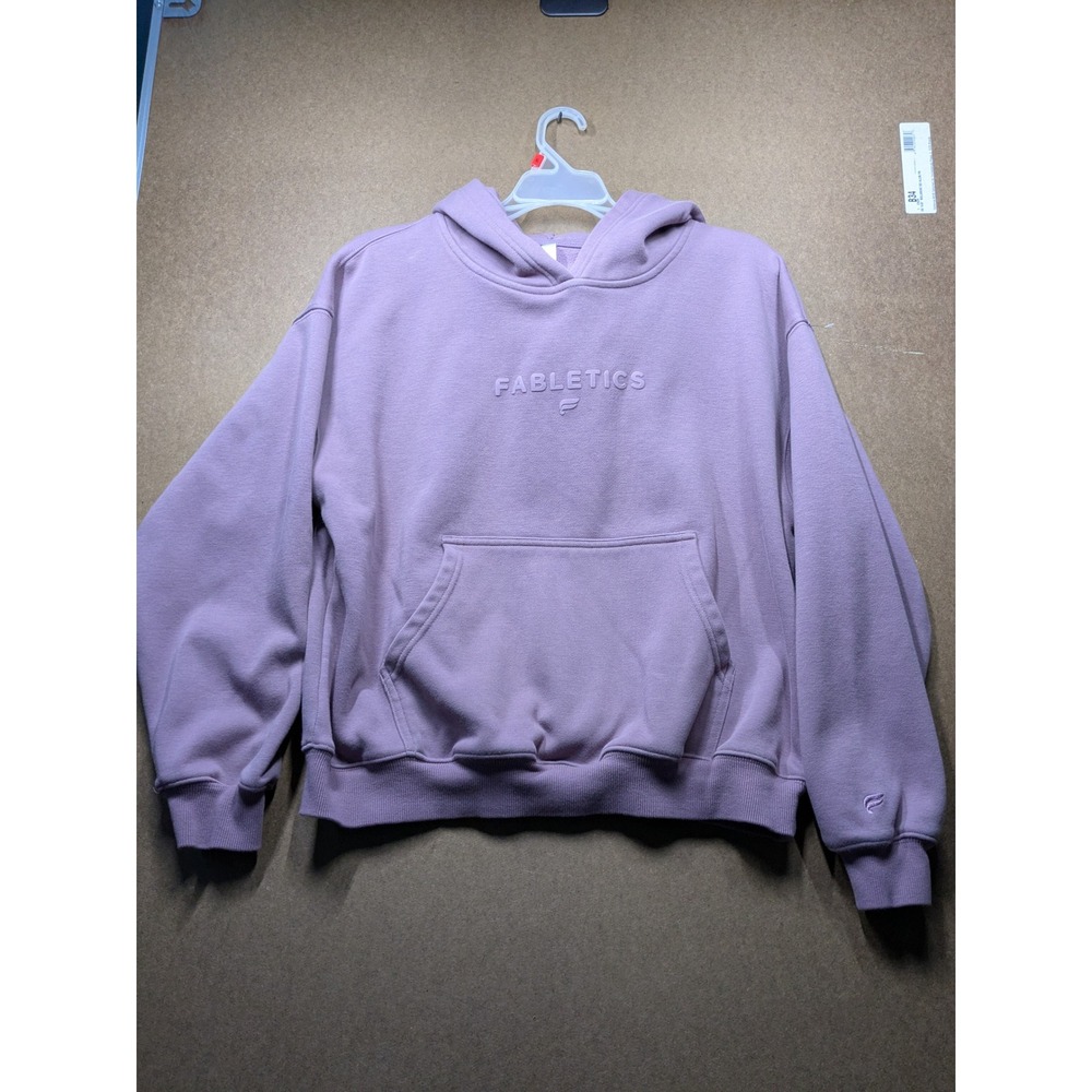 Fabletics Womens Mauve Purple Embossed Logo Fleece Hoodie Sweatshirt Size M